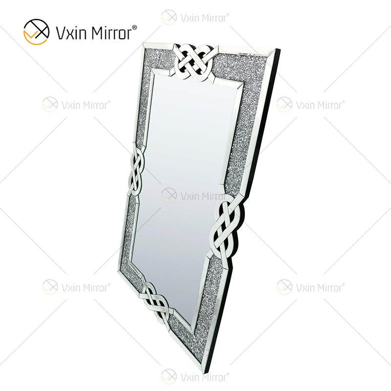 Rectángulo VXin WXM-1760 Decoración de pared Plata Diamante triturado Espejo para colgar en la pared