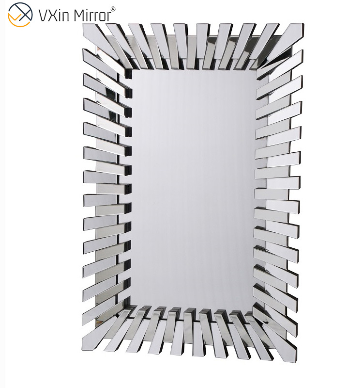 Starburst grande de longitud completa plata elegante 3D Rectangular moderno salón dormitorio espejo de pared WXM-1041