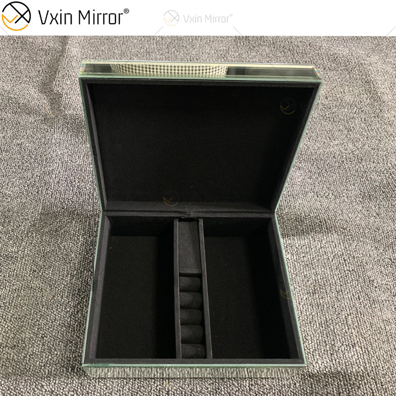 Cajas de joyería LED VXin para decoración del hogar, caja de joyería moderna con espejo de diamante triturado de cristal plateado con LED