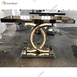 Venta al por mayor WXF-291 Mesa de consola de lujo con espejo moderno Mesa de consola de cristal de diamante de plata LED