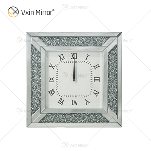 Paquete anticaída WXC-001 Reloj de pared con espejo de diamantes triturados de plata moderna
