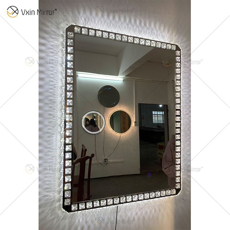 WXDL-119, luz frontal de 3 colores, interruptor de encendido impermeable, marco de cristal de aluminio blanco plateado, espejo de protección ambiental de 4mm