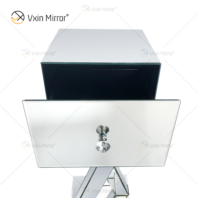 End Table Decor WXF-980 Modern Silver Crystal Mirrored Mesa auxiliar con cajón
