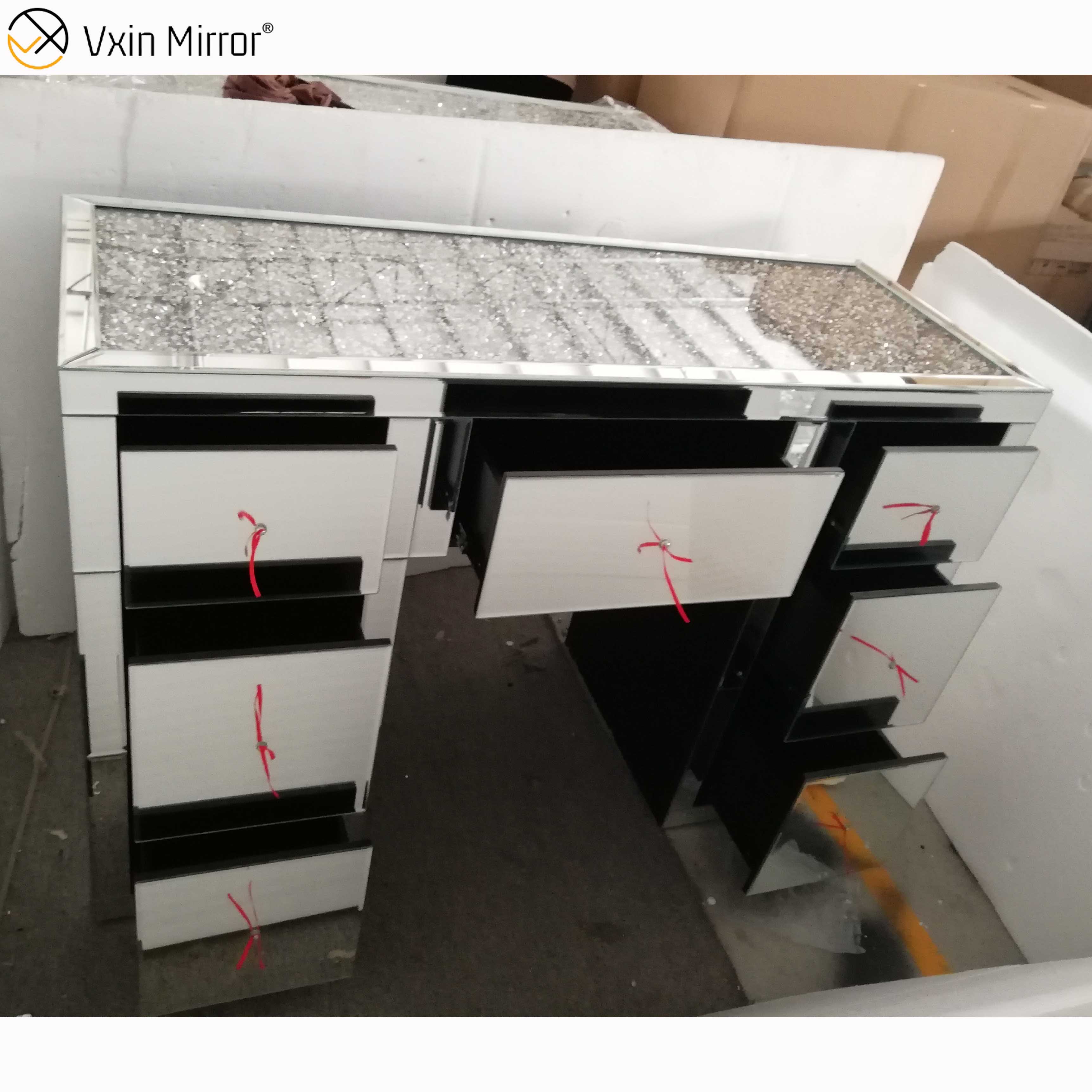 Venta caliente WXF-118 Pecho de cajones de esquina con espejo de diamante triturado