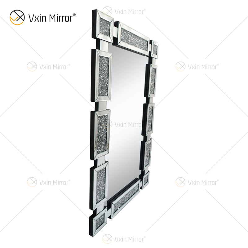 Rectángulo Nuevo diseño Vxin WXM-1149 Decoración de pared Plata Diamante triturado Espejo colgante de pared Espejo de pared