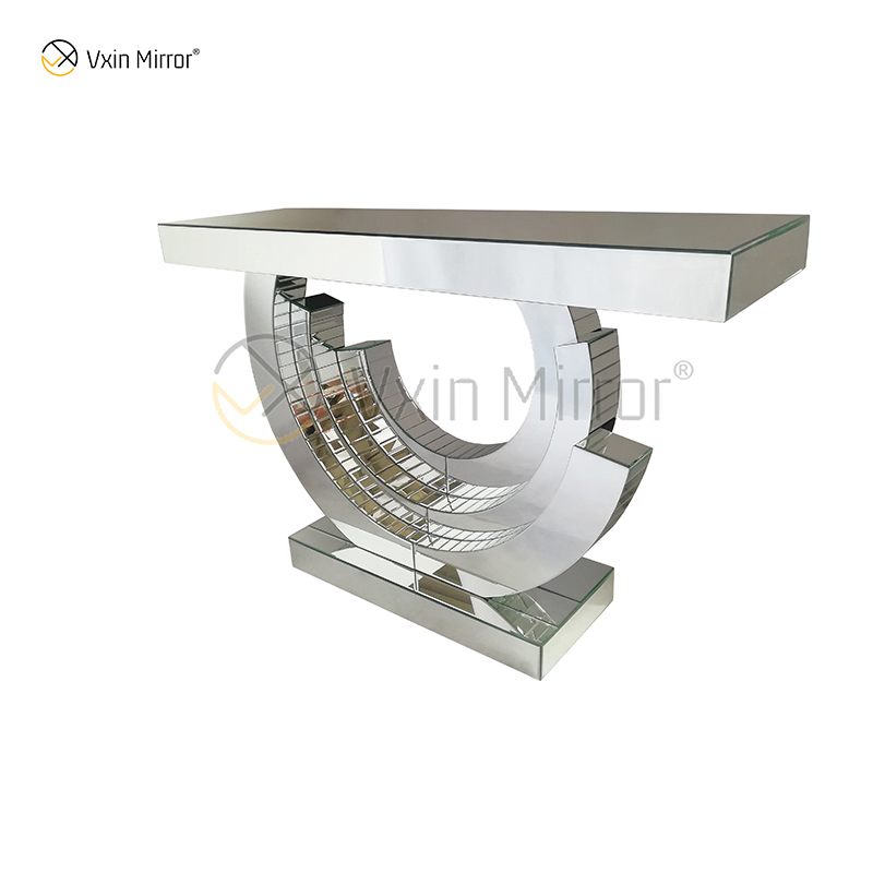 Mesa de consola de vidrio semicircular a cuadros elegante WXF-542 de alta calidad multicolor