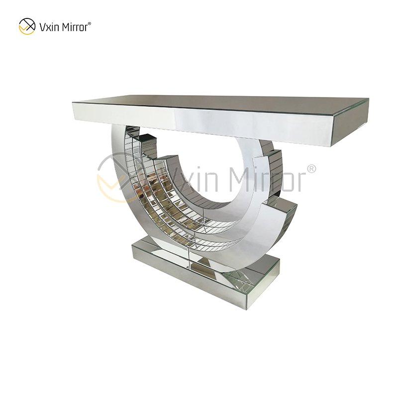 Mesa de consola de vidrio semicircular a cuadros elegante WXF-542 de alta calidad multicolor