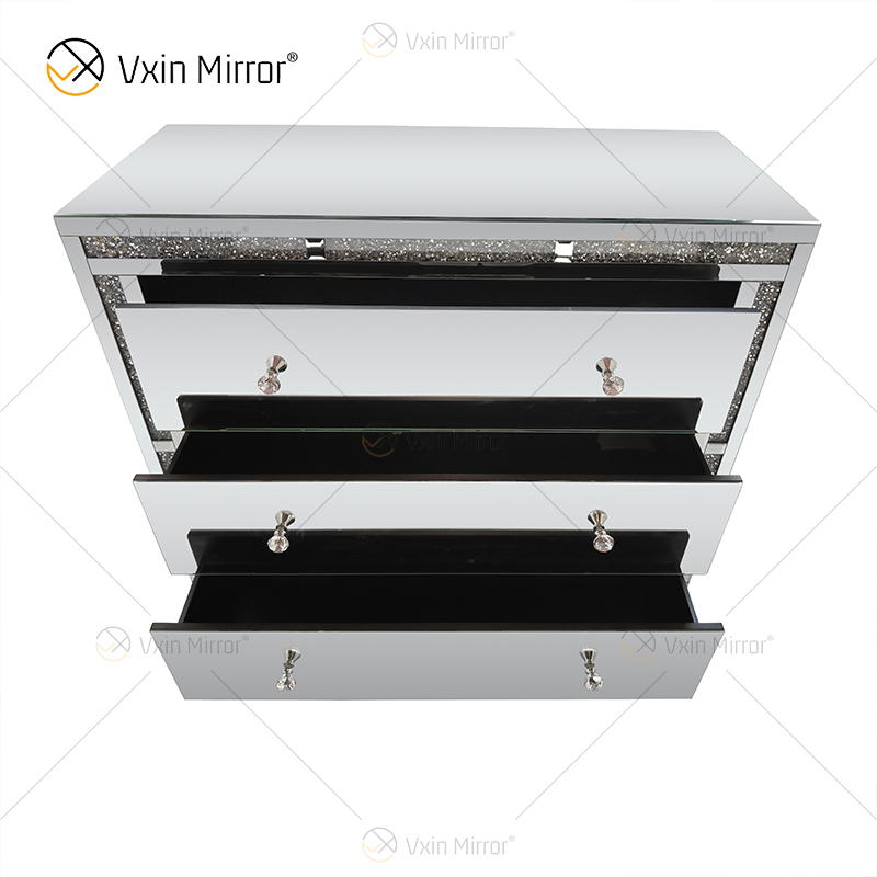 Home Decor WXF-856 Gabinete de armario con espejo de diamante triturado plateado con cajones Muti