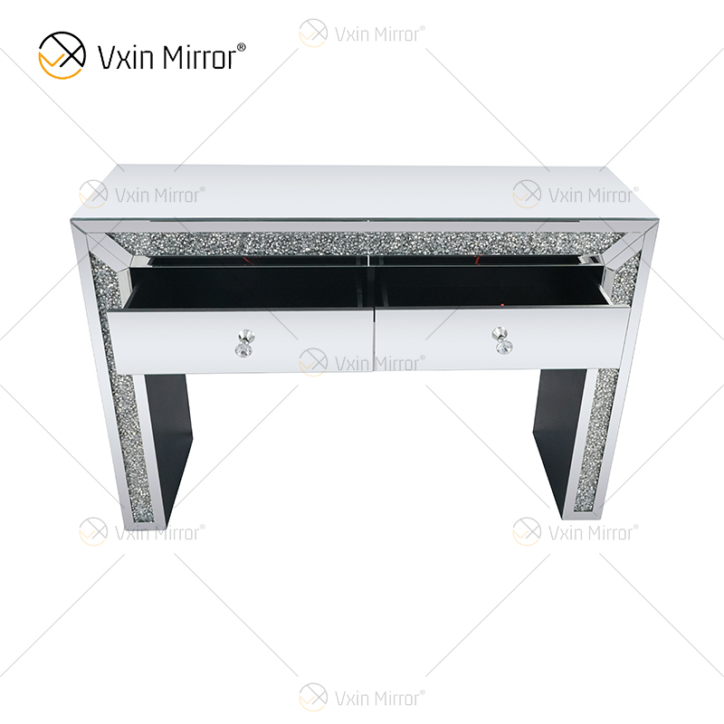Art Decor WXF-061 Cómoda de esquina con espejo y tocador de diamantes machacados con 2 cajones