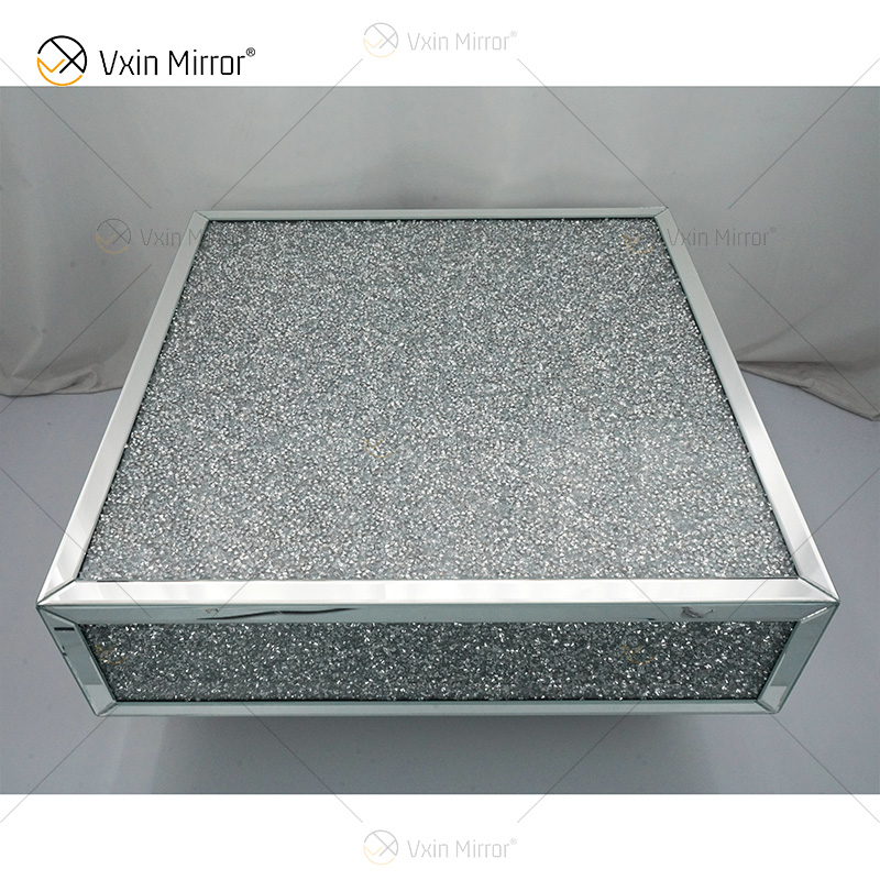 Mesa personalizada WXF-141 Mesa de centro de espejo de plata hecha en casa con diamante triturado