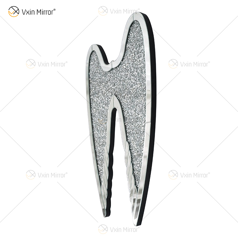 Alas de diamantes espejadas, espejo de cristal triturado, arte de pared de diamantes, amor, hogar, Bling, WXM-1150 brillante
