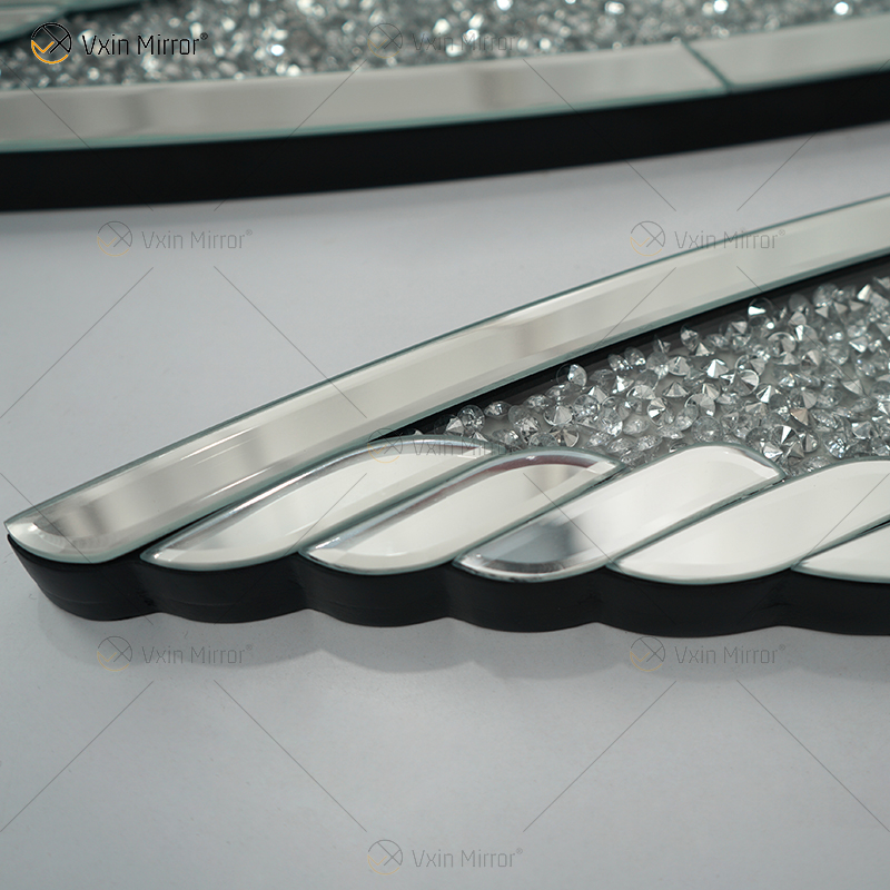 Alas de diamantes espejadas, espejo de cristal triturado, arte de pared de diamantes, amor, hogar, Bling, WXM-1150 brillante