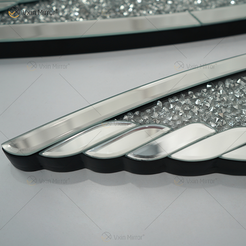 Alas de diamantes espejadas, espejo de cristal triturado, arte de pared de diamantes, amor, hogar, Bling, WXM-1150 brillante