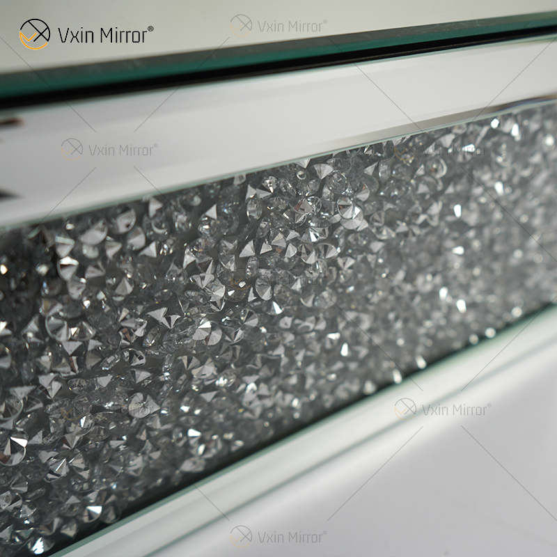 Vxin Factory Supply WXF-153 Decoración de pared plateada Estante de pared rectangular con espejo de diamante triturado plateado