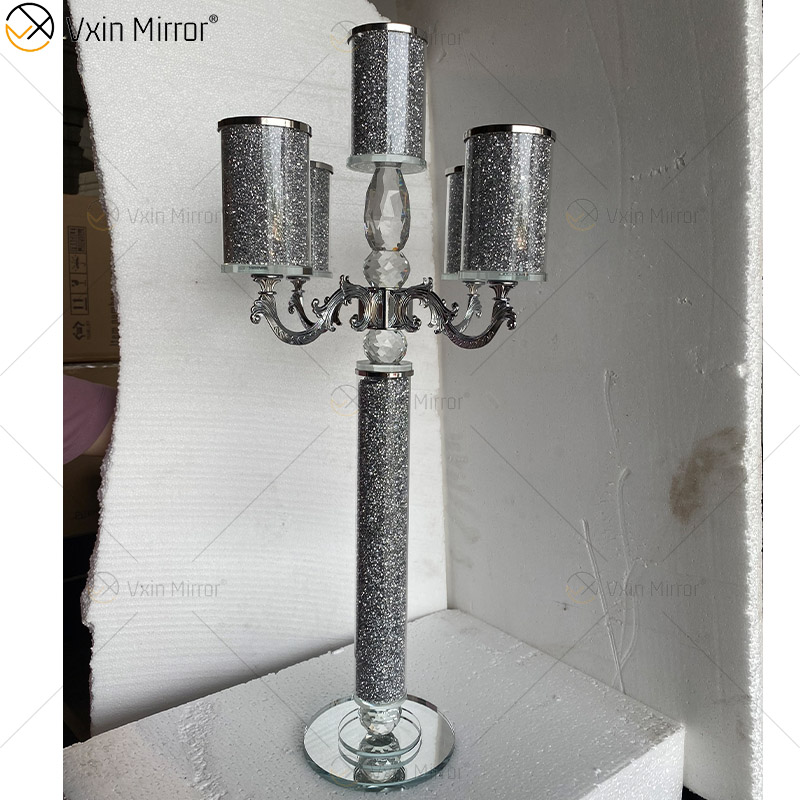 Nombre personalizable Modern Elegant VX-09 Silver Crystal 75 Light Mirrorr Portavelas para boda en casa