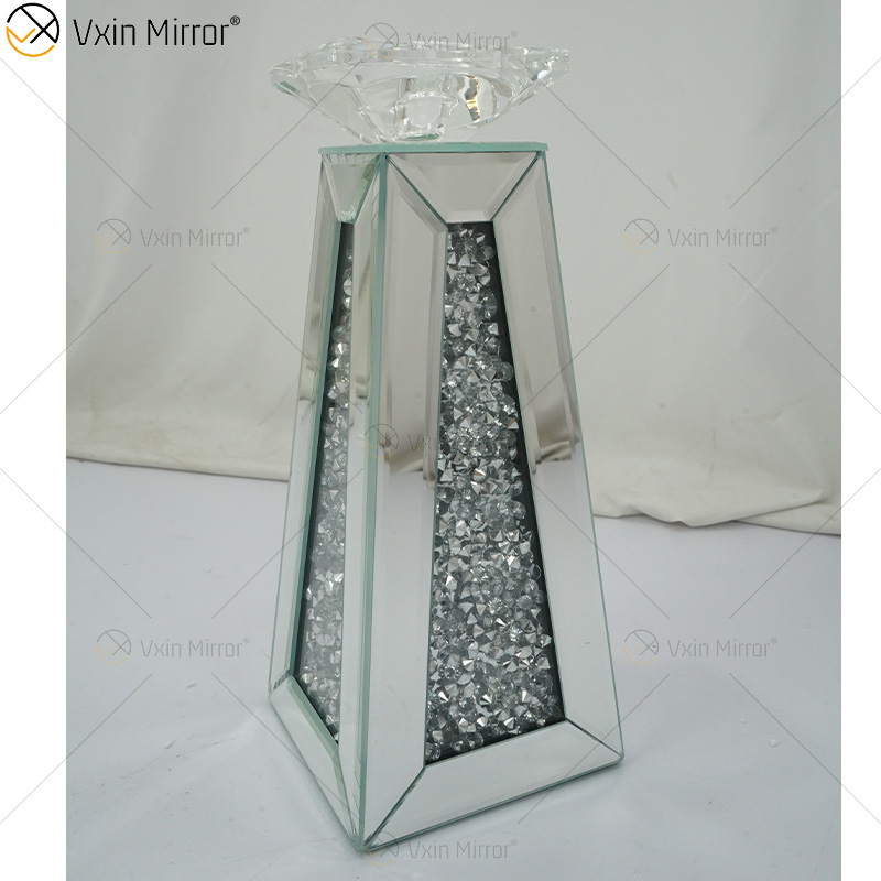 Nombre personalizable Moderno Elegante WXCH-075 Silver Crystal Mirrorr Portavelas para boda en casa