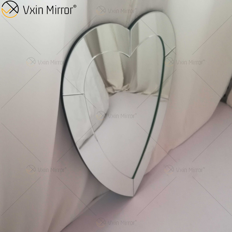 Espejos colgantes de pared en forma de corazón 3D sin marco moderno diseño de borde biselado baño dormitorio espejo tocador espejo de maquillaje WXM-2090