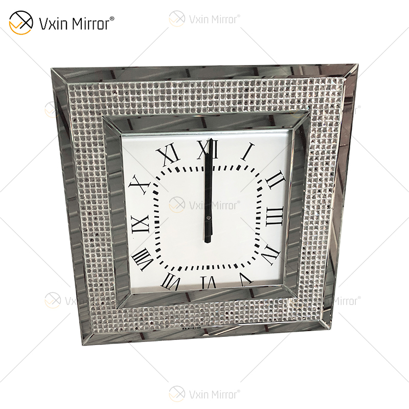 Reloj con espejo moderno WXMC-092 Reloj decorativo de plata con diamante triturado