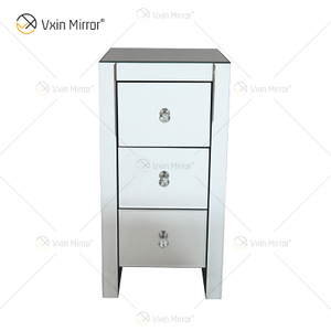 Mesita de noche con espejo de cristal plateado de tres cajones WXF-032 moderna de fábrica