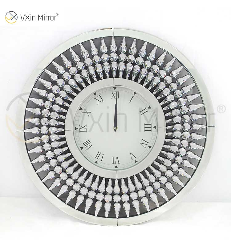 Venta caliente Plata WXC-071 Cristal Dorado Marrón Reloj de pared con espejo moderno