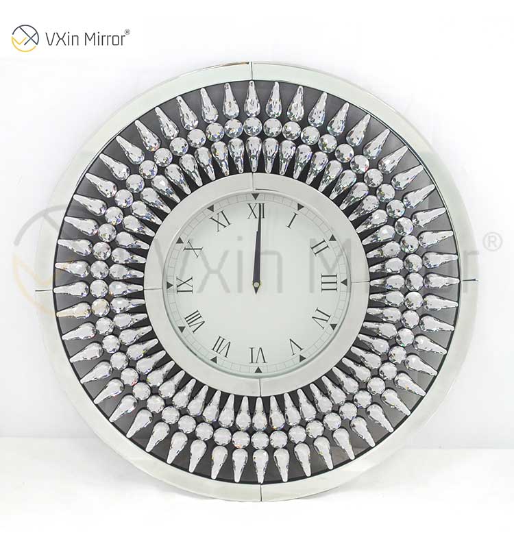 Venta caliente Plata WXC-071 Cristal Dorado Marrón Reloj de pared con espejo moderno