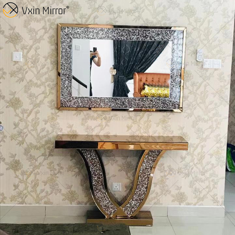 Muebles de espejo Vxin, mesa de consola de espejo de diamante triturado moderno, muebles de mesa