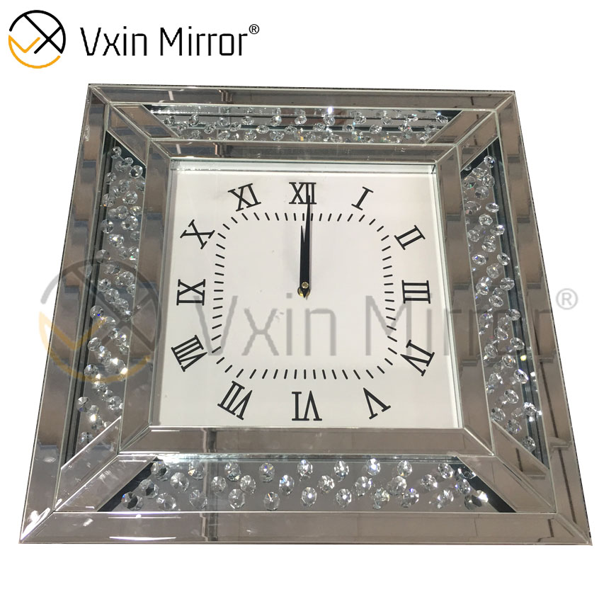 Paquete anti caída Vxin WXMC-008 Reloj de pared con espejo de cristal plateado moderno