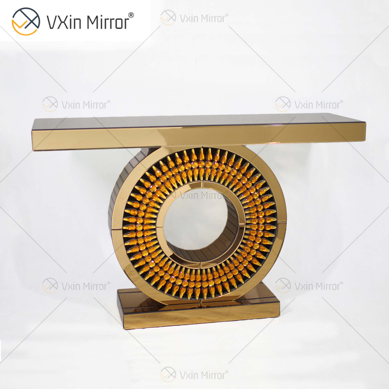 Venta caliente 1000 piezas WXF-039 mesa de consola de lujo marrón dorado con mesa de consola de espejo de espejo