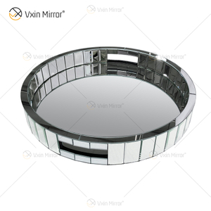 Espejo de mosaico de plata redondo, organizador de tocador, bandeja de espejo decorativa, bandeja de joyería de marcado de tocador, bandeja de plata para decoración del hogar WXMT-18