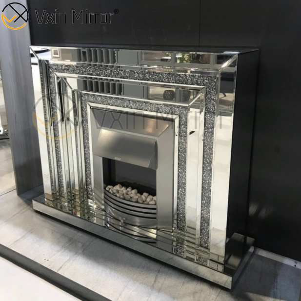 Decoración del hogar WXWF-1095 Chimenea de espejo de cristal de diamante triturado eléctrico de lujo para interiores con calentador en muebles de sala de estar
