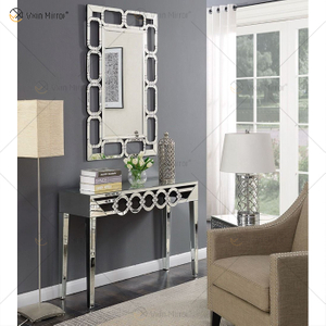 Proveedor de China, moderna y famosa mesa de consola de cristal para sala de estar con diamantes plateados y aplastados