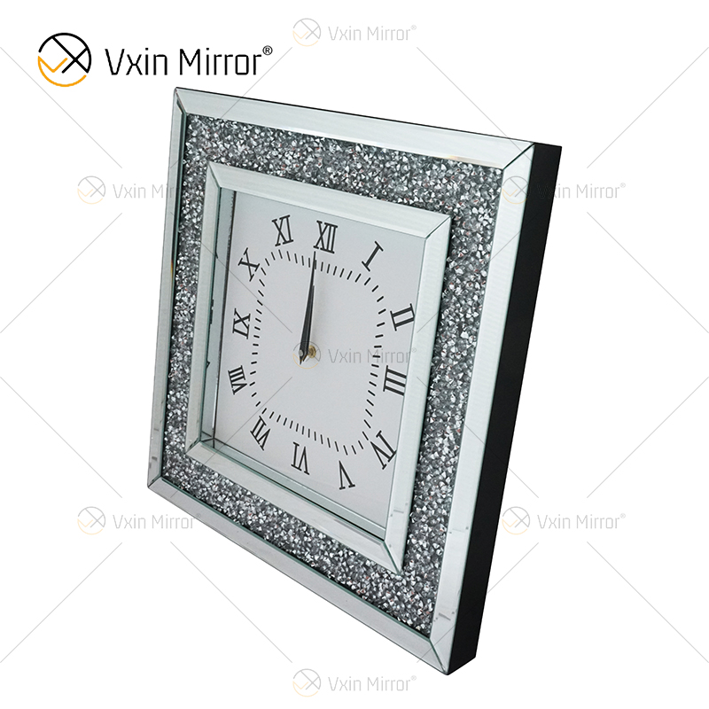 Reloj Espejo WXMC-011 Reloj Decorativo Plateado Con Diamante Triturado