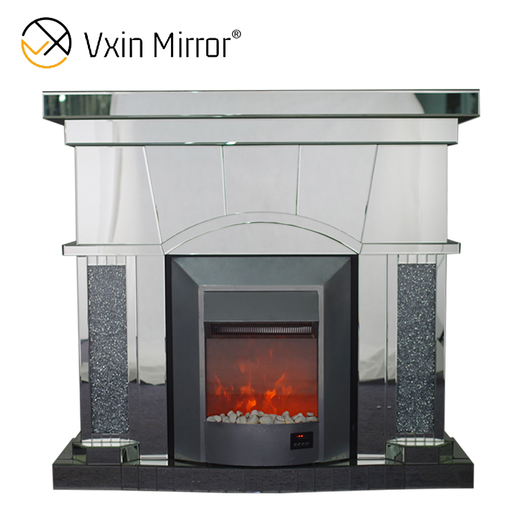 Venta superior elegante espejo Vxin WXWF-045 chimenea eléctrica de espejo de diamante triturado