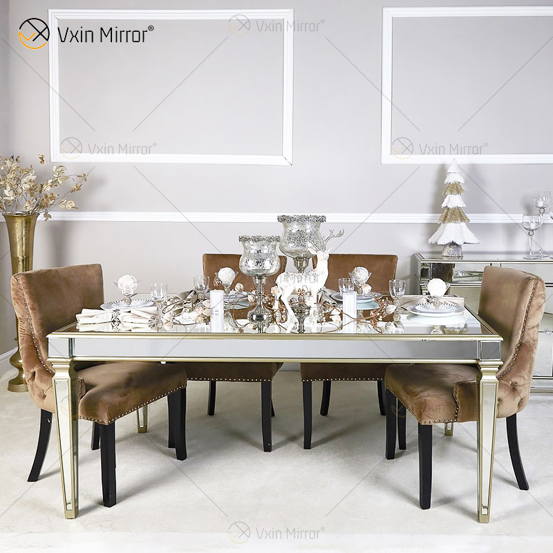 Facoty Supply Mesa de comedor Luxury WXF-0309 Marco de oro puro Mesa de comedor con espejo hecha en casa