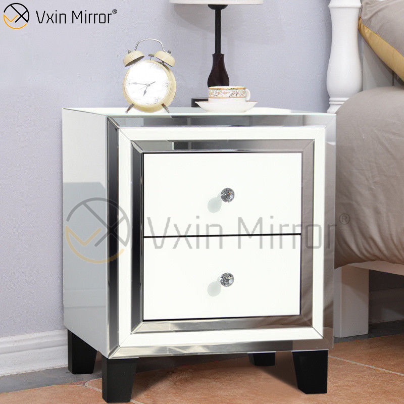 Gran oferta, muebles de cristal blanco para el hogar, 2 cajones, armario con espejo, WXF-786