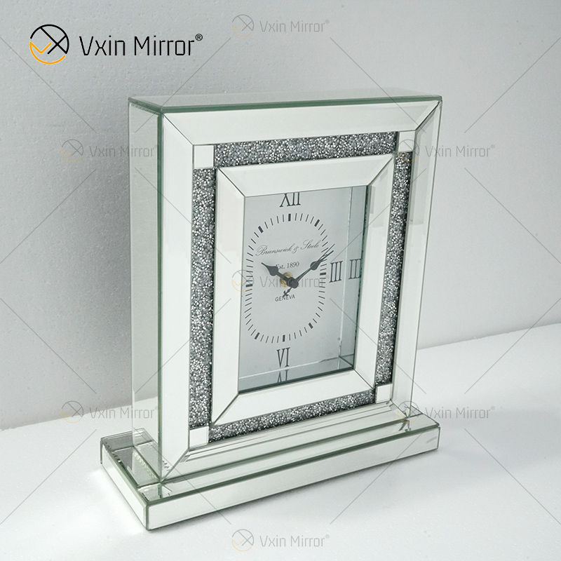 Reloj de mesa rectangular con espejo plateado cristalino WXMC-080 de nuevo diseño de fábrica