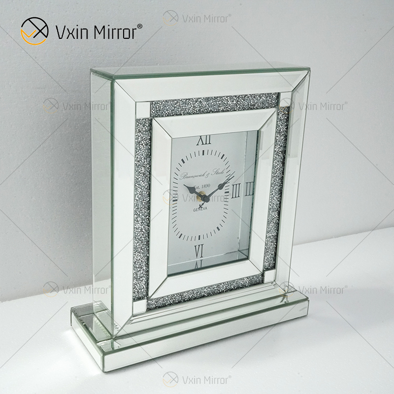 Reloj de mesa rectangular con espejo plateado cristalino WXMC-080 de nuevo diseño de fábrica