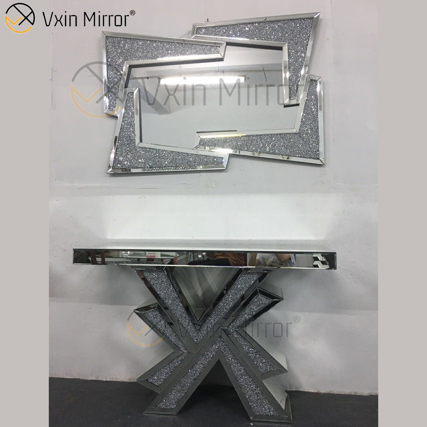 Buen proveedor Vxin Home Decor V Silver Furniture Modern Crush Diamond Consola con espejo moderno