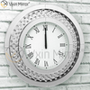 Redondo Grande Brillante Diamante triturado Biselado 50 cm Cristal flotante Reloj de pared con espejo plateado WXC-009