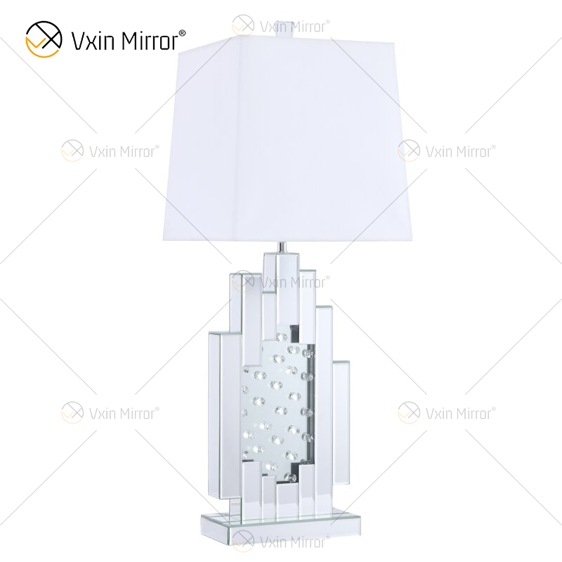 Fuente de fábrica WXTL-144 Lámpara de espejo de mesa de cristal plateado moderno con pantalla para dormitorio